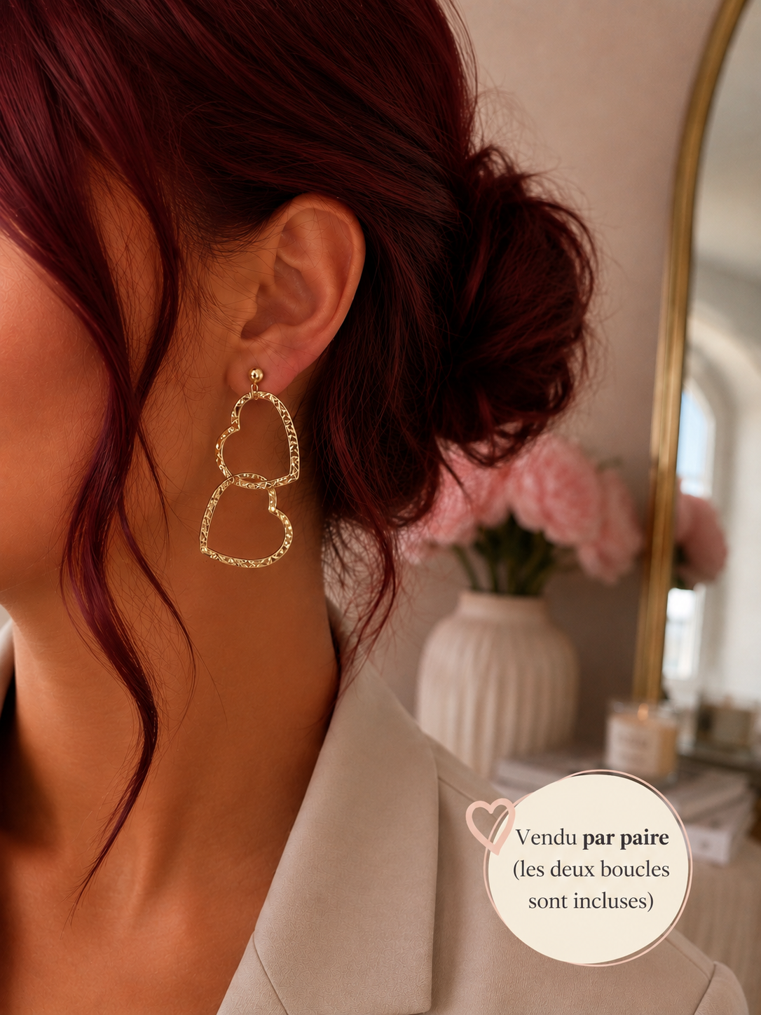 Boucles d’Oreilles Cœurs Dorés