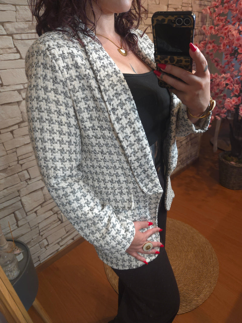 Blazer Tweed Blanc & Noir ✨